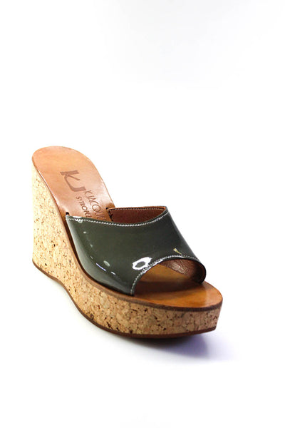 K Jacques Womens Dark Taupe Cork Platform Wedge Heels Sandals Shoes Size 5