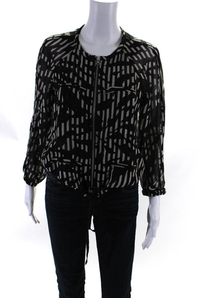 Club Monaco Womens Silk Geometric Print Long Sleeve Blouse Top Black Size S