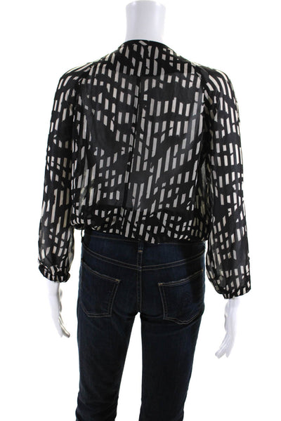 Club Monaco Womens Silk Geometric Print Long Sleeve Blouse Top Black Size S