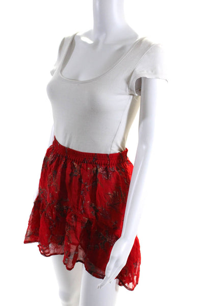 IRO Womens Semi Sheer Floral Print Lined Elastic Waist Mini Skirt Red Size 34