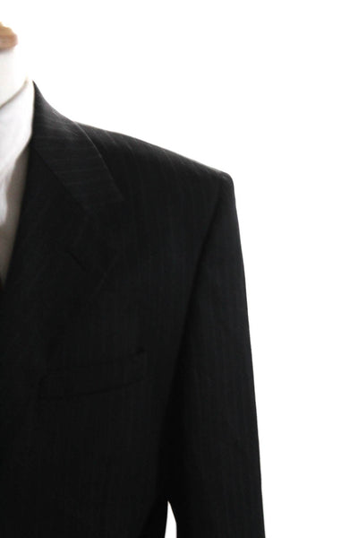 BIOS Le Collezioni Mens Dark Gray Wool Striped Three Button Blazer Size 42R