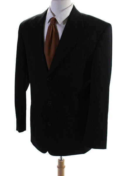 BIOS Le Collezioni Mens Dark Gray Wool Striped Three Button Blazer Size 42R