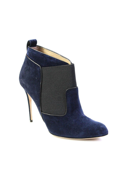 Paul Andrew Womens Suede Pointed Toe Pull On Ankle Booties Navy Size 40 10
