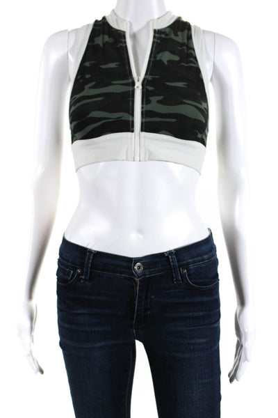 Solid & Striped x Bandier Womens Front Zip Camouflage Crop Top Green White XS