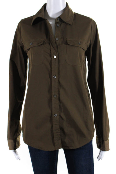 Elizabeth and James Womens Button Front Collared Pocket Shirt Brown Size Small