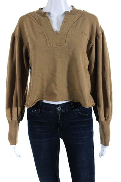 Something Navy Womens Long Sleeve V Neck Cropped Sweatshirt Brown Size 2XS