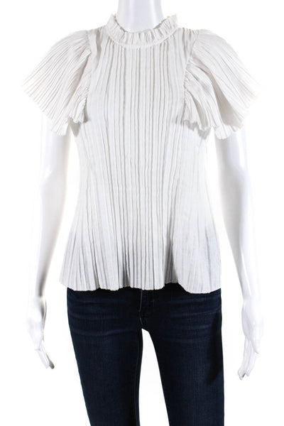 Sea New York Womens Flare Sleeve Crew Neck Pleated Top White Linen Size 2XS