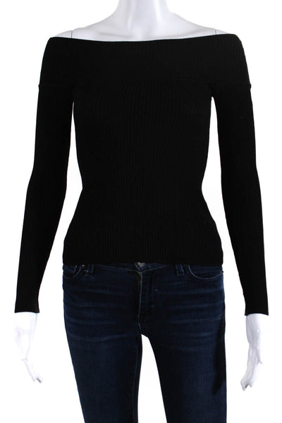 Whistles Womens Long Sleeve Crew Neck Ribbed Stretch Top Black Size 0