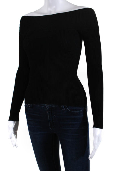Whistles Womens Long Sleeve Crew Neck Ribbed Stretch Top Black Size 0
