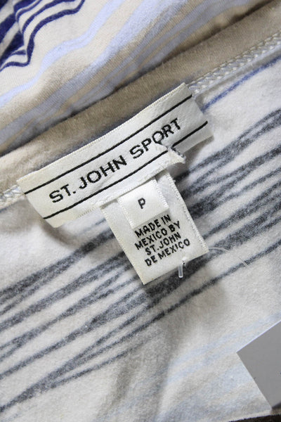 St. John Sport Womens Striped Long Sleeved Scoop Neck T Shirt Tan Blue Size P
