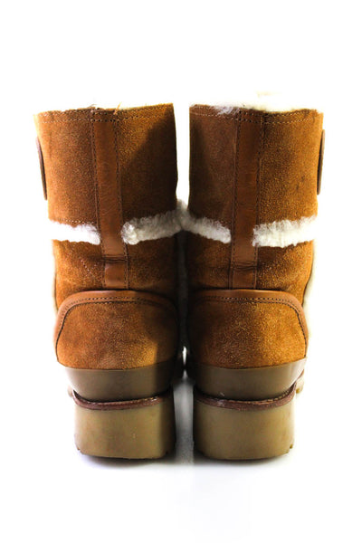 Tory Burch Womens Suede Shearling Lined Low Heeled Boots Brown Beige Size 5