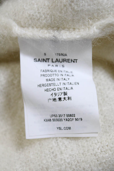 Saint Laurent Womens Graphic Woven Crew Neck Long Sleeved Sweater Beige Size S