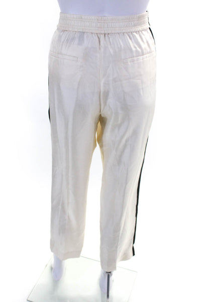 Theory Womens Silk Crepe Two Tone Elastic Waist Straight Leg Pants Ivory Size 10