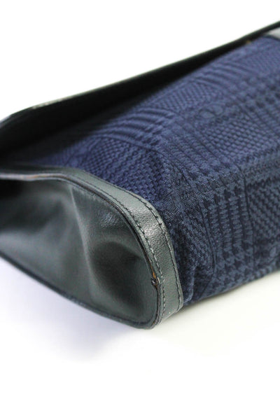 Valentino Garavani Unisex Adults Leather Trim Embroidered Portfolio Bag Navy