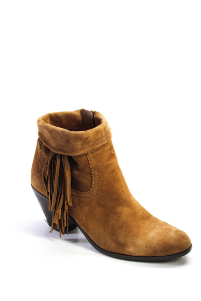 Sam Edelman Womens Suede Side Zip Darted Folded Collar Ankle Boots Brown Size 9