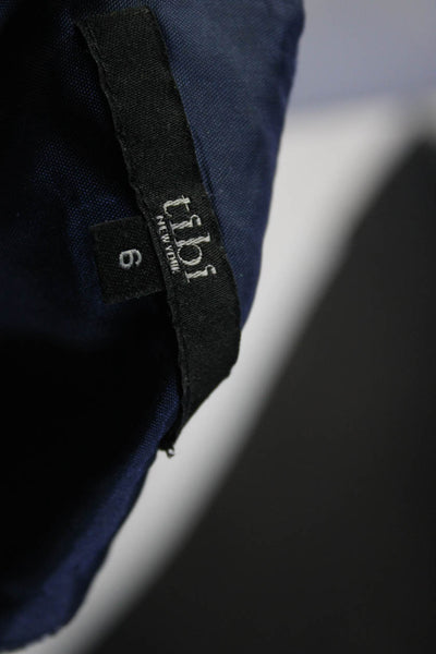 Tibi Womens Silk Printed Sleeveless Shift Dress Navy Blue  Black Size 6