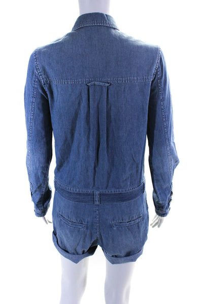 Free People Womens Long Sleeved Collared Button Down Tied Romper Blue Size XS