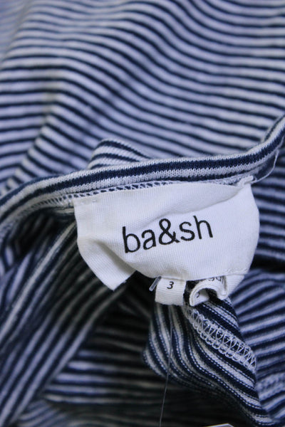 Ba&Sh Women's Short Sleeve Crewneck Striped T-Shirt Blue Size 3