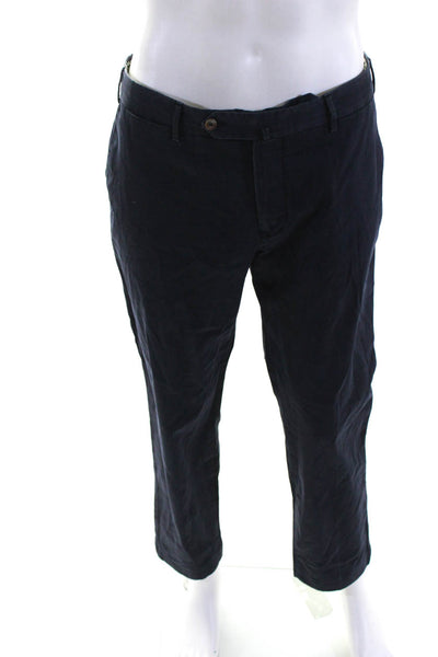 PT01 Mens Cotton Pleated Front Straight Leg Chino Trousers Navy Blue Size 34
