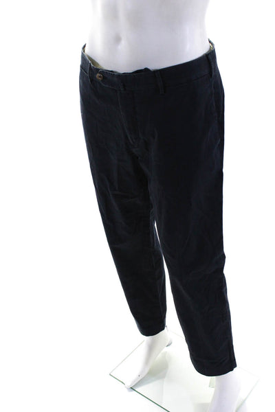 PT01 Mens Cotton Pleated Front Straight Leg Chino Trousers Navy Blue Size 34