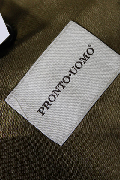 Pronto-Uomo Mens Brown Wool Silk Plaid Two Button Long Sleeve Blazer Size 42R
