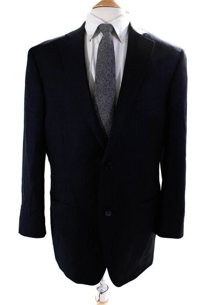 Tasso Elba For Macy Mens Dark Navy Wool Pinstriped Two Button Blazer Size 42R