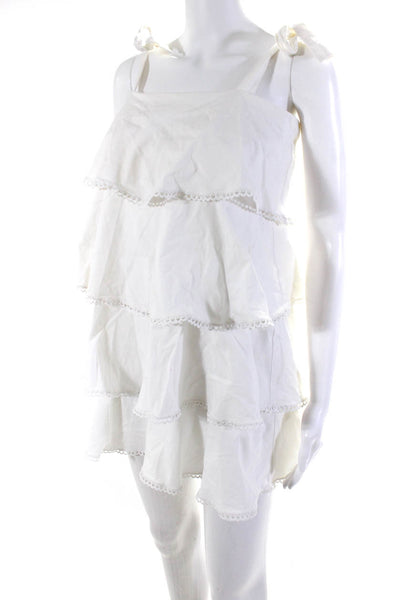 Wayf Womens White Cotton Square Neck Sleeveless A-Line Tiered Dress Size XS