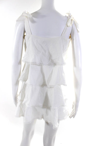 Wayf Womens White Cotton Square Neck Sleeveless A-Line Tiered Dress Size XS