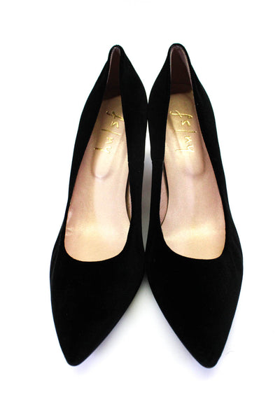 FS/NY Womens Leather Velvet Pointed Toe Slip On Heels Pumps Black Size 11B