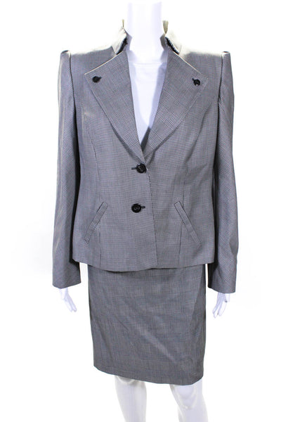 Escada Womens Two Button Pointed Lapel Houndstooth Blazer Jacket Gray Wool IT 40