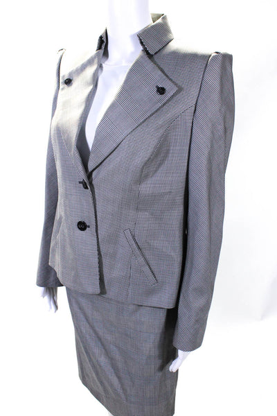 Escada Womens Two Button Pointed Lapel Houndstooth Blazer Jacket Gray Wool IT 40