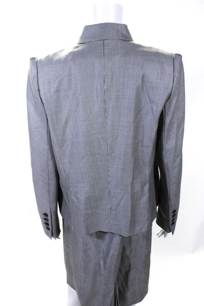 Escada Womens Two Button Pointed Lapel Houndstooth Blazer Jacket Gray Wool IT 40