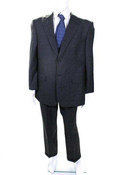 Bert Pulitzer Mens Gray Wool Textured Two Button Blazer Pants Set Size 42R