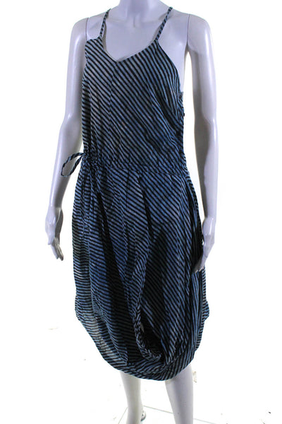 Rachel Comey Womens Striped Drape Side Button Midi Dress Blue Black Size 6