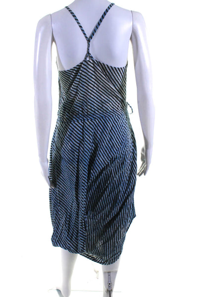 Rachel Comey Womens Striped Drape Side Button Midi Dress Blue Black Size 6