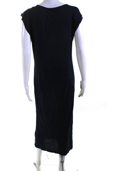 Humanoid Womens Scoop Neck Sleeveless Midi Tank Dress Navy Linen Size XS