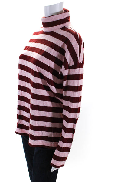 J Crew Womens Cotton Striped Long Sleeve Pullover Turtleneck Top Red Size XS