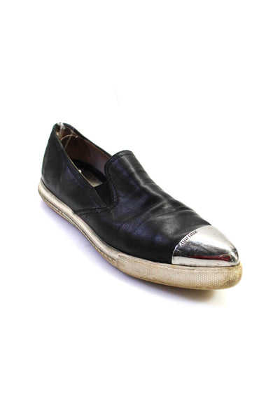 Miu Miu Womens Leather Metallic Pointed Toe Slip On Sneakers Black Size 8