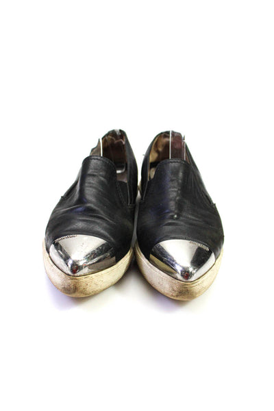 Miu Miu Womens Leather Metallic Pointed Toe Slip On Sneakers Black Size 8