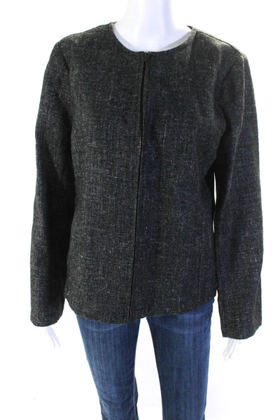 Eileen Fisher Womens Wool Blend Round Neck Long Sleeve Zip Up Jacket Gray Size M