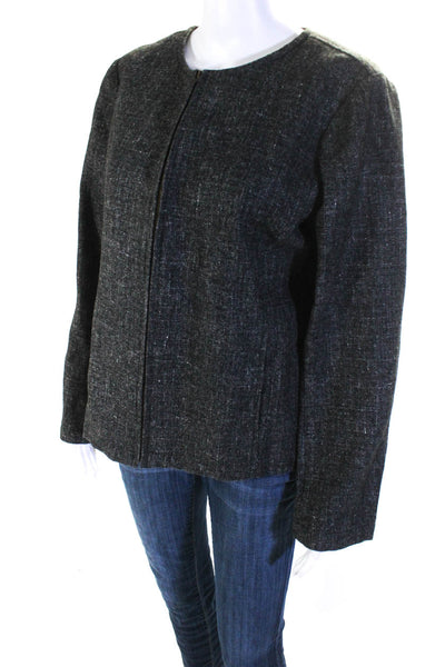 Eileen Fisher Womens Wool Blend Round Neck Long Sleeve Zip Up Jacket Gray Size M