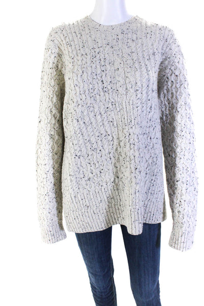Vince Womens Wool Blend Cable Knit Round Neck Pullover Sweater White Size L