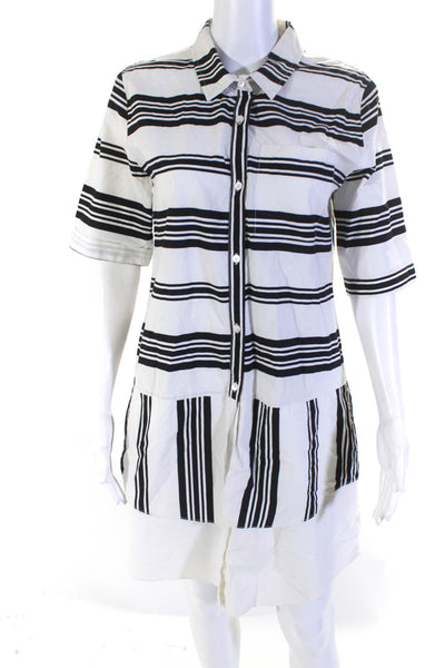 Derek Lam 10 Crosby Women's Cotton Striped Button Down Shirt Dress White Size 8