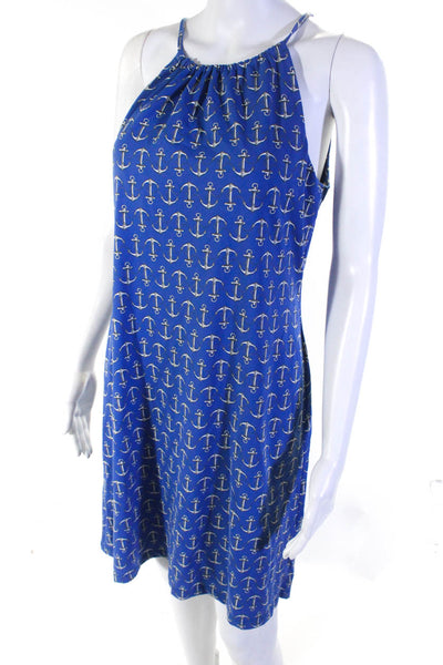 J. Mclaughlin Women's Graphic Print Halter Neck Shift Dress Blue Size S