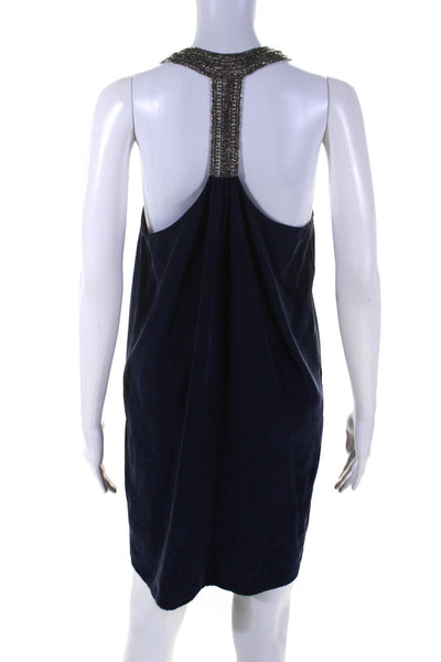 Joie Women's Sleeveless Embellished Silk Shift Dress Navy Size M