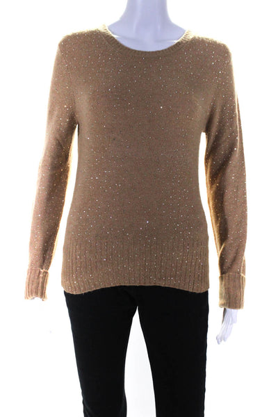 J Crew Women's Embellished Wool Blend Crewneck Sweater Beige Size S