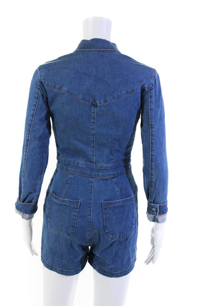 Asos Womens Button Front Long Sleeve Collared Denim Romper Blue Size 2