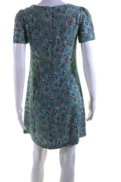 Lauren Moffatt Womens Short Sleeve Mandala Mini Sheath Dress Blue Green Size 2