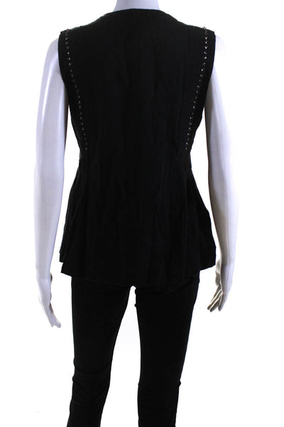 Etoile Isabel Marant Womens Beaded Trim Sleeveless Y Neck Top Blouse Black FR 34