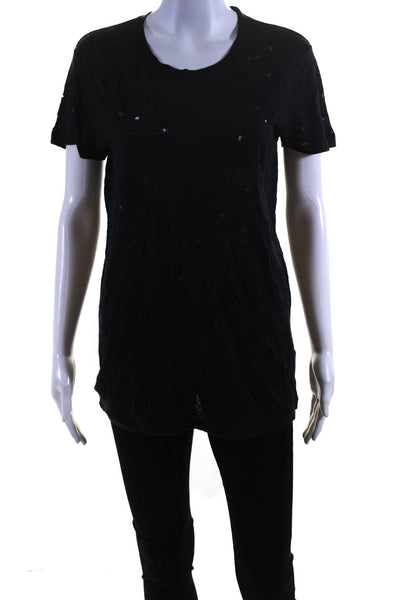 IRO Womens Clay Distressed Short Sleeve Top Tee Shirt Black Linen Size XS